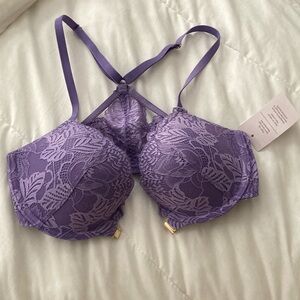 Purple new lace push up Demi coverage racer back bra size 32B